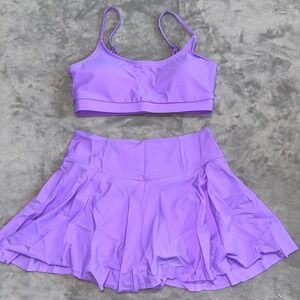 Womens Tennis Skirt Set 2 Piece Activewear Skort Sports Bra Purple M